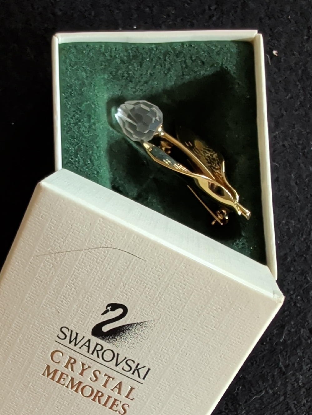 Swarovski Gold-Tone Flower Brooch with Clear Faceted Crystal